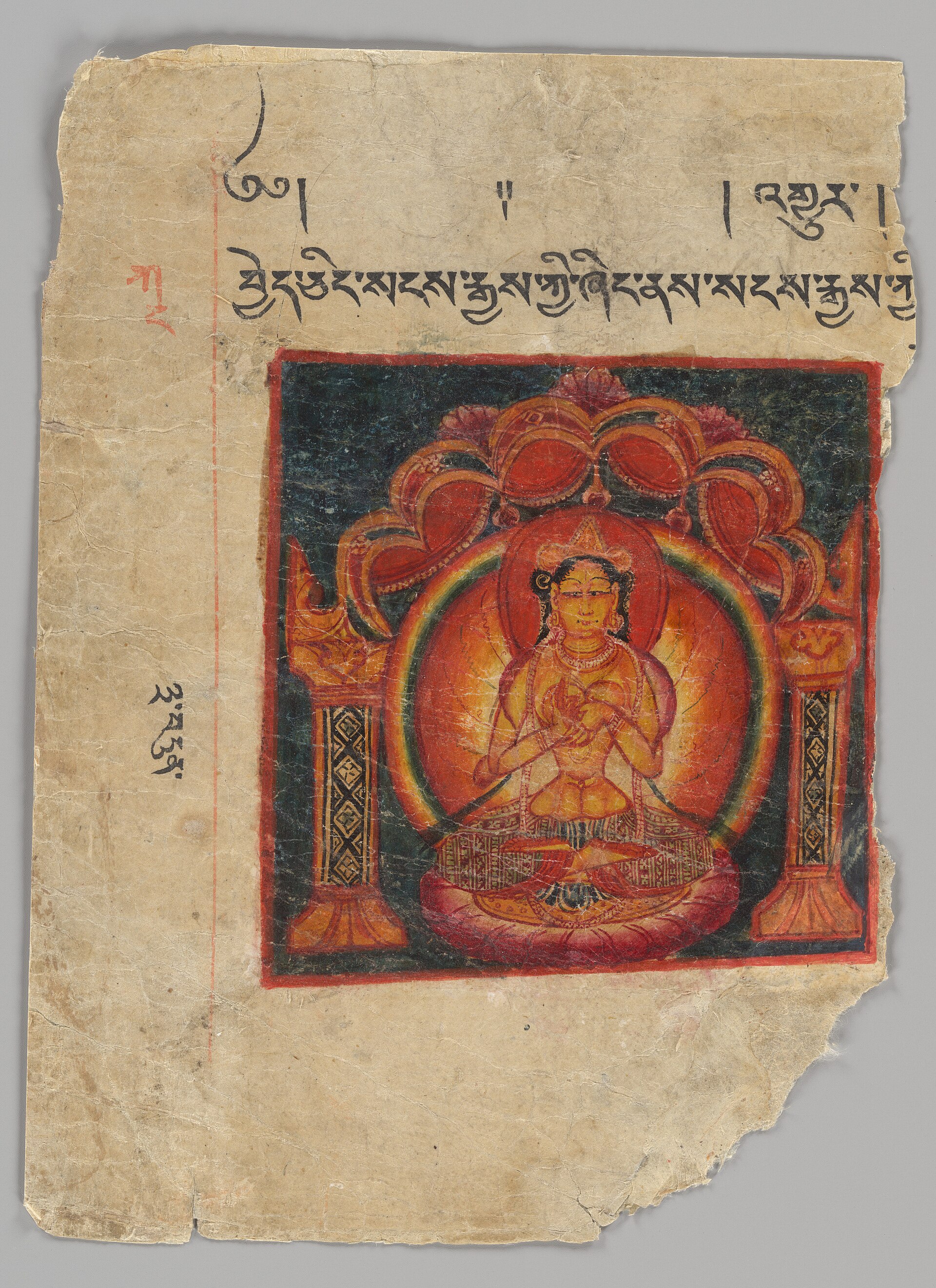 An illuminated leaf from an eleventh-century Perfection of Wisdom Buddhist manuscript